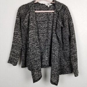 Jack BB Dakota Black White Marled Knit Open Front Hooded Jacket XS